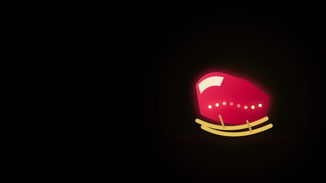 Minimalist Glowing Red Christmas Sleigh Icon Design on Black Background