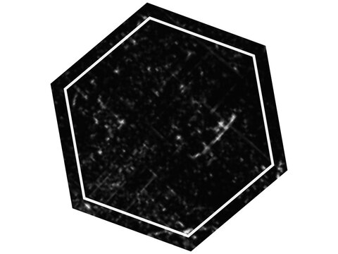 A white outline of a hexagon shape centered on a solid black background, minimalist geometric for digital use isolated on a transparent background