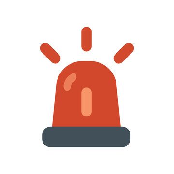 Flat vector illustration of a red emergency siren light flashing, symbolizing warning, alert, danger, police, ambulance, and security alarms.