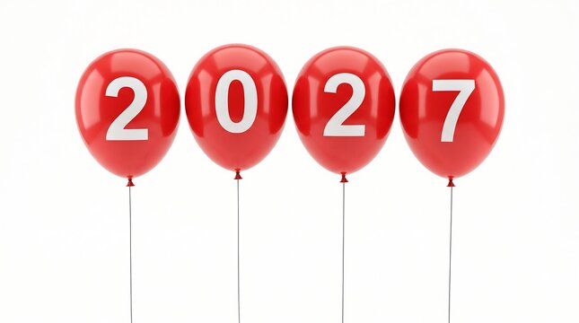 Red balloons spelling out the year 2017 with white numbers on a white background