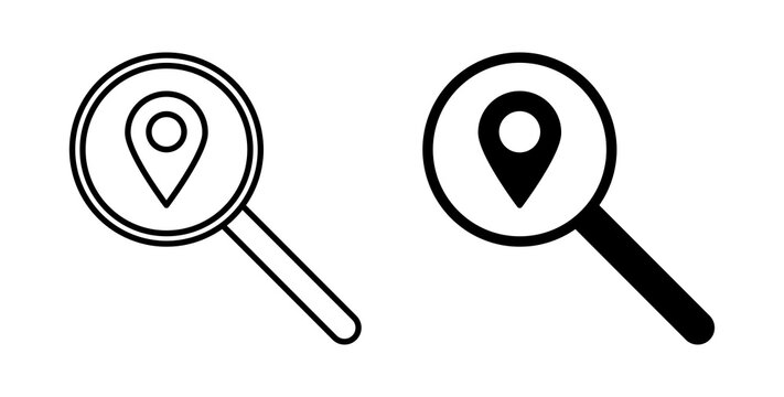 Search Location icon flat outline in black