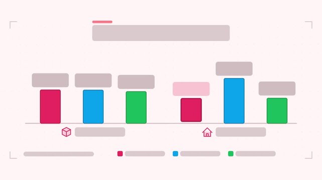 Animated column chart comparison infographic in a modern flat vector style, groups rising in a smooth 4K loop. Blank text placeholders and blue and azure accents sit on a bright light background so he