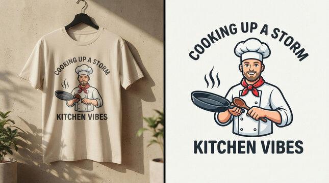 Cooking Up A Storm Kitchen Vibes Chef TShirt Design.