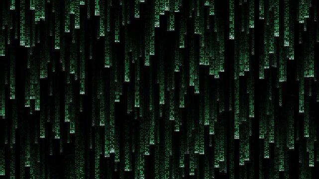 Abstract green matrix code data&nbsp;rain falling on black background seamless loop animation