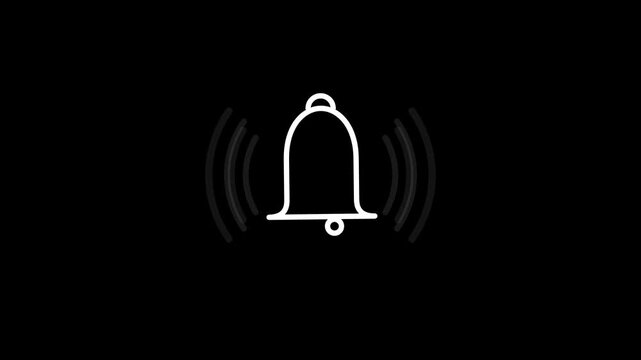 Animated 2D Flat Bell Notification Alert Icon Seamless Loop on Solid Black Background