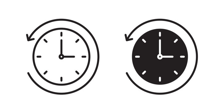 Rewind time icon flat outline in black