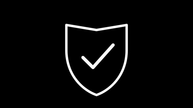 Animated 2D Flat Security Shield Checkmark Icon Seamless Loop on Solid Black Background