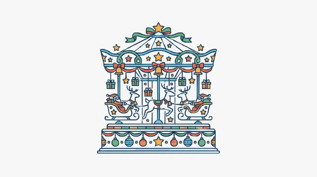 Colorful vintage carousel illustration with intricate details.
