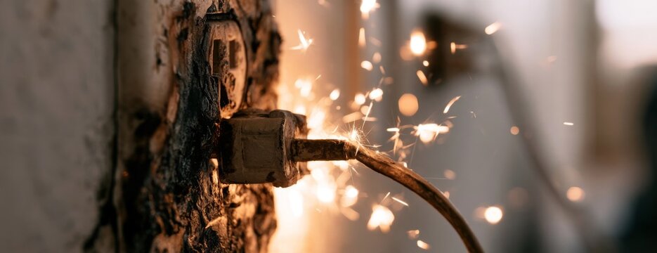 Power cord sparking and burning from a damaged wall outlet  