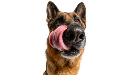 German Shepherd dog licking its nose with its tongue out, isolated on transparent background © Hans