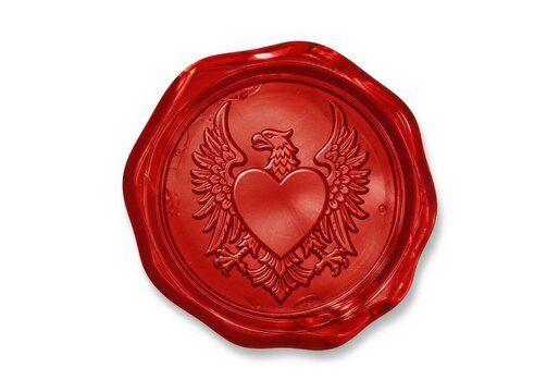 Red wax seal with double-headed eagle emblem and heart shield