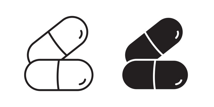 Pill icon flat outline in black