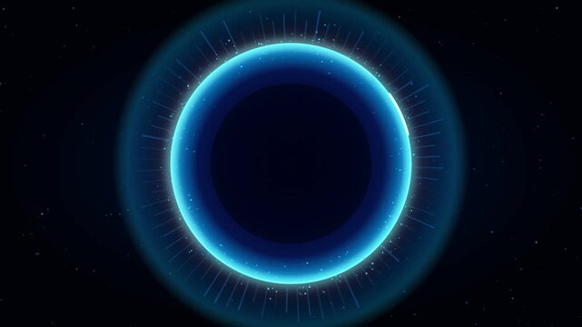 electric blue cosmic energy planet with glowing rim and seamless looping motion background video.