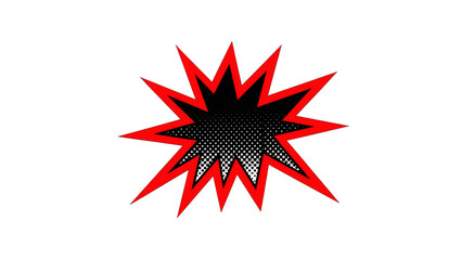 Red starburst explosion with black halftone dots, isolated on transparent background © Hans