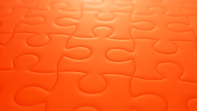 Close up of Orange Jigsaw Puzzle Pieces. Graphic Harmony Concept Backdrop.