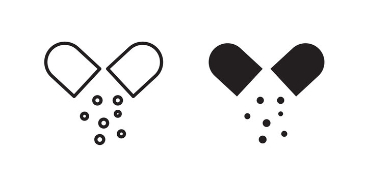 Open capsule pill icon flat outline in black