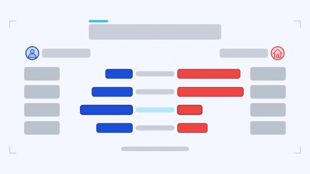 Animated versus comparison infographic in a modern flat vector style, rows cascading in a smooth 4K loop. Blank text placeholders and blue and azure accents sit on a bright light background so heading