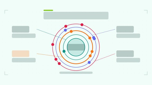 Animated ecosystem map infographic in a modern flat vector style, rings expanding in a smooth 4K loop. Blank text placeholders and teal and turquoise accents sit on a bright light background so headin