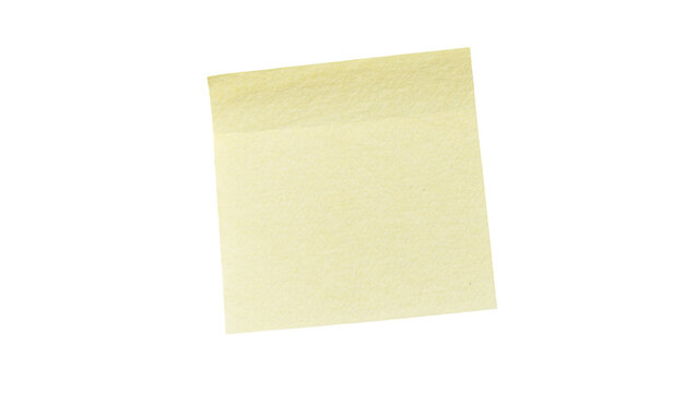 Single yellow sticky note with textured paper, isolated on transparent background