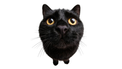 Curious black cat with wide yellow eyes, isolated on transparent background © Petra