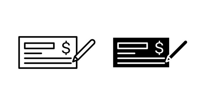 Money check icon flat outline in black