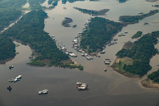 Beautiful aerial view from plane to Vila do Catal&atilde;o floating village