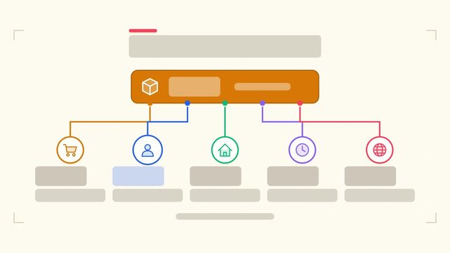 Animated integration map infographic in a modern flat vector style, connections drawing in a smooth 4K loop. Blank text placeholders and orange and amber accents sit on a bright light background so he