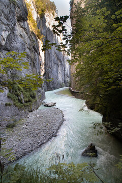 Aare gorge river flowing through narrow limestone canyon