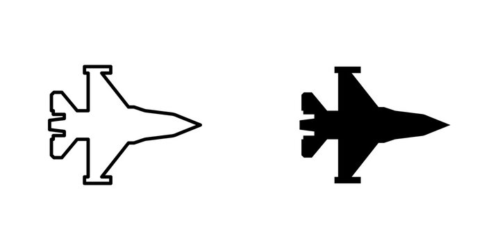 Military aircraft icon flat outline in black
