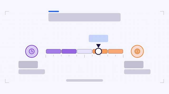 Animated tradeoff scale infographic in a modern flat vector style, marker sweeping in a smooth 4K loop. Blank text placeholders and blue and azure accents sit on a bright light background so headings 