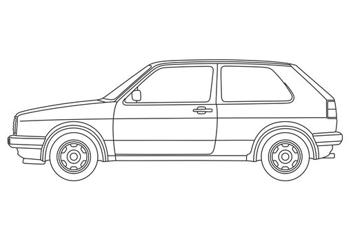 vintage hatchback sports car vector outline vector line art transparent