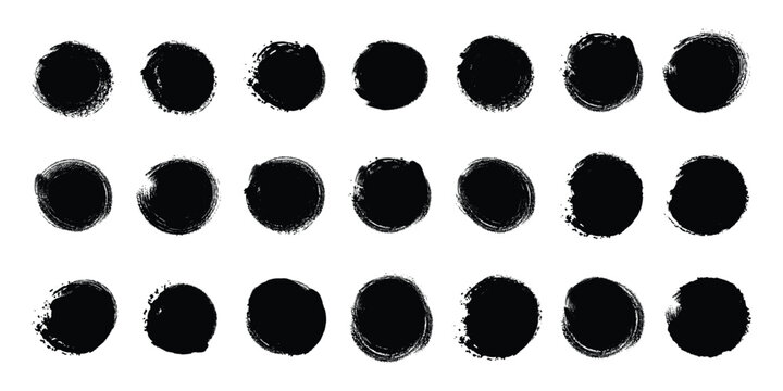 A collection of hand drawn black ink circles arranged in a neat grid pattern on white background