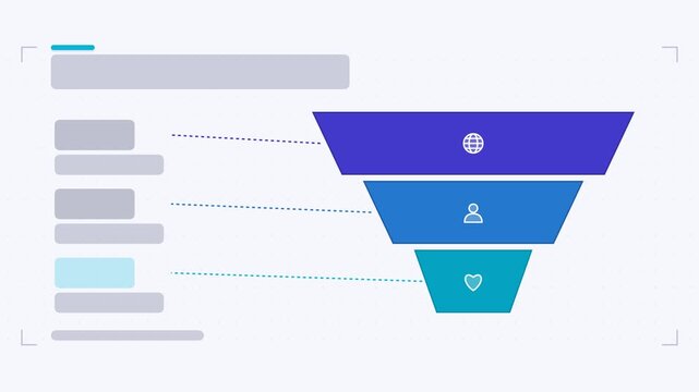Animated inverted pyramid infographic in a modern flat vector style, tiers cascading in a smooth 4K loop. Blank text placeholders and blue and azure accents sit on a bright light background so heading