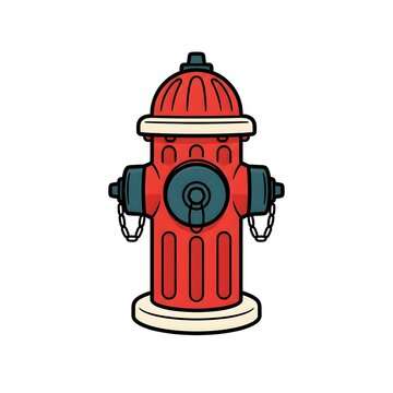 Cartoon pop art style illustration of a classic red fire hydrant isolated on a white background. Great for city street and fire safety themes.