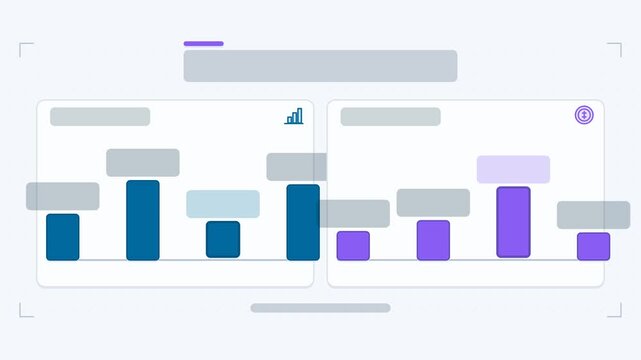 Animated side by side infographic in a modern flat vector style, charts growing in a smooth 4K loop. Blank text placeholders and blue and azure accents sit on a bright light background so headings and