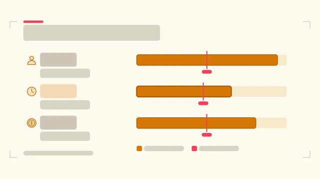 Animated benchmark bars comparison infographic in a modern flat vector style, bars growing comparison in a smooth 4K loop. Blank text placeholders and orange and amber accents sit on a bright light ba