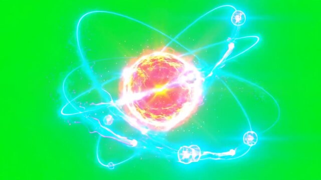 Atom with orbiting electrons, science VFX overlay, 4K stock video