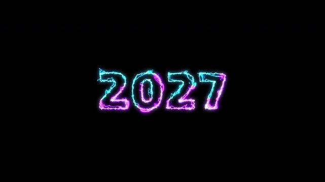Illuminated 2027 Digits, High Voltage Sparking Number On Black