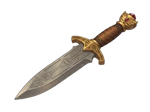Ornate fantasy dagger with intricate designs and jeweled hilt
