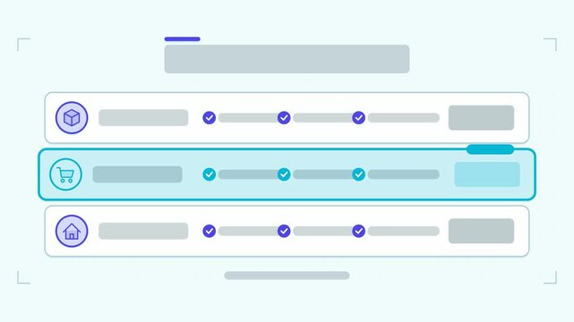 Animated plan tiers infographic in a modern flat vector style, tiers highlighting in a smooth 4K loop. Blank text placeholders and teal and turquoise accents sit on a bright light background so headin