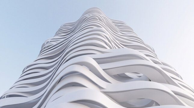 skycraper design with white ribbon waves style, modern design architecture, futuristic wallpaper and presentation