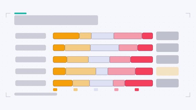 Animated survey results infographic in a modern flat vector style, bars growing in a smooth 4K loop. Blank text placeholders and warm red and coral accents sit on a bright light background so headings