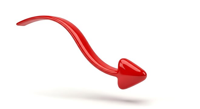 Shiny red arrow pointing down on clean white background