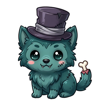 Cute zombie wolf pup in top hat sticker 