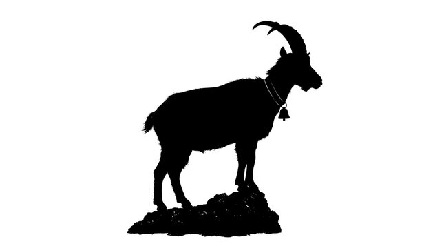 Mountain goat silhouette standing on a rock isolated on white