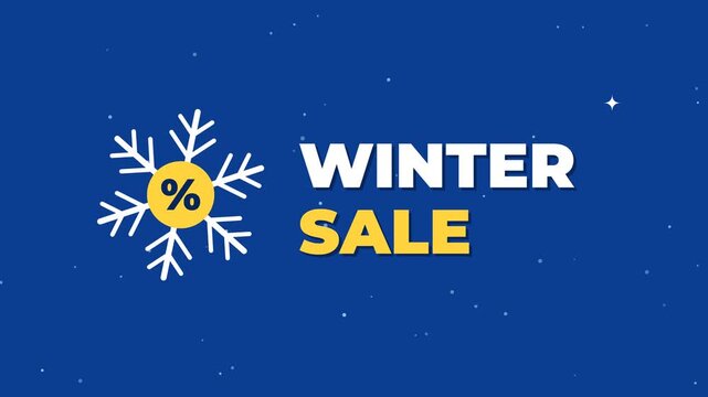 Winter Sale Discount Promotion with Snowflake and Percentage Symbol on a Dark Blue Background