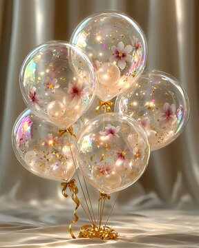 Transparent Floral Balloons with Daisies and Confetti