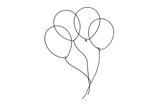 Simple line art balloons cluster floating celebration holiday concept black outline white background.