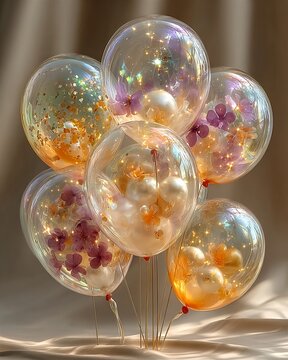 Transparent Floral Balloons with Daisies and Confetti