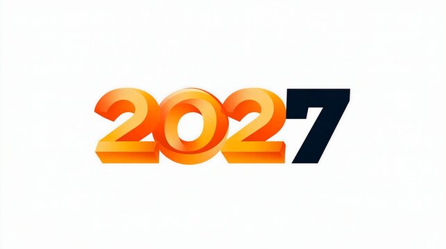 3 d typography of the year 2027 with orange gradient numbers 202 and a solid black number 7 on a white background